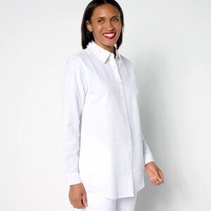 NWT Joan Rivers Women's White Button Down Seersucker Shirt L